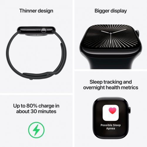 Купить Смарт-часы Apple Watch Series 10 GPS + Cellular 46mm Jet Black Aluminium Case with Black Sport Band - M/L (MWY43QH/A) - цена в Харькове, Киеве, Днепре, Одессе
в интернет-магазине Telemart фото