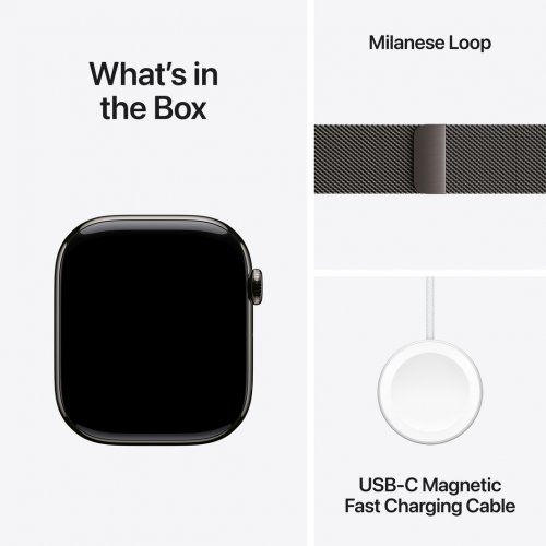 Купити Смарт-годинник Apple Watch Series 10 GPS + Cellular 46mm Slate Titanium Case with Slate Milanese Loop - M/L (MWYW3QH/A) - ціна в Києві, Львові, Вінниці, Хмельницькому, Франківську, Україні | інтернет-магазин TELEMART.UA фото
