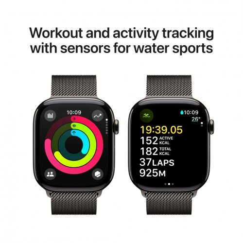 Купити Смарт-годинник Apple Watch Series 10 GPS + Cellular 46mm Slate Titanium Case with Slate Milanese Loop - M/L (MWYW3QH/A) - ціна в Києві, Львові, Вінниці, Хмельницькому, Франківську, Україні | інтернет-магазин TELEMART.UA фото