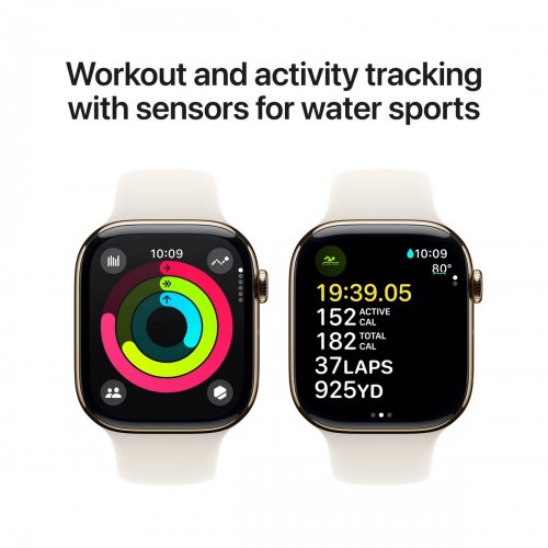 Купить Смарт-часы Apple Watch Series 10 GPS + Cellular 46mm Gold Titanium Case with Starlight Sport Band - M/L (MWYY3QH/A) - цена в Харькове, Киеве, Днепре, Одессе
в интернет-магазине Telemart фото