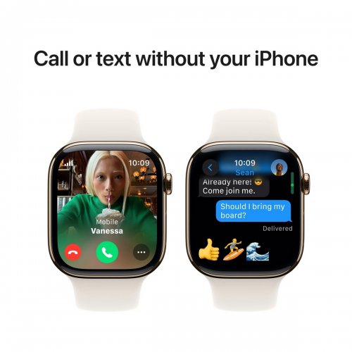 Купить Смарт-часы Apple Watch Series 10 GPS + Cellular 46mm Gold Titanium Case with Starlight Sport Band - M/L (MWYY3QH/A) - цена в Харькове, Киеве, Днепре, Одессе
в интернет-магазине Telemart фото