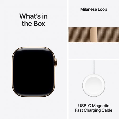 Купить Смарт-часы Apple Watch Series 10 GPS + Cellular 46mm Gold Titanium Case with Gold Milanese Loop - M/L (MX003QH/A) - цена в Харькове, Киеве, Днепре, Одессе
в интернет-магазине Telemart фото