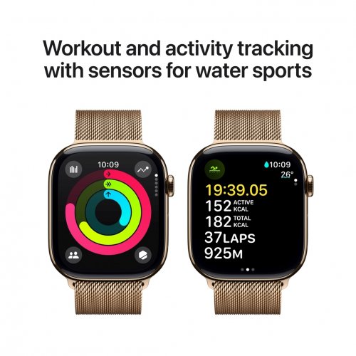 Купить Смарт-часы Apple Watch Series 10 GPS + Cellular 46mm Gold Titanium Case with Gold Milanese Loop - M/L (MX003QH/A) - цена в Харькове, Киеве, Днепре, Одессе
в интернет-магазине Telemart фото