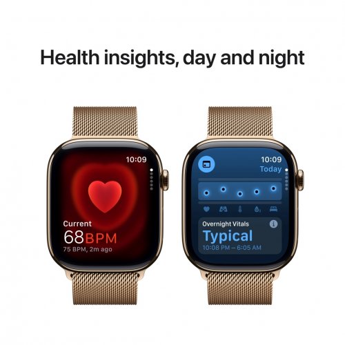 Купить Смарт-часы Apple Watch Series 10 GPS + Cellular 46mm Gold Titanium Case with Gold Milanese Loop - M/L (MX003QH/A) - цена в Харькове, Киеве, Днепре, Одессе
в интернет-магазине Telemart фото