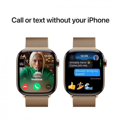 Купить Смарт-часы Apple Watch Series 10 GPS + Cellular 46mm Gold Titanium Case with Gold Milanese Loop - M/L (MX003QH/A) - цена в Харькове, Киеве, Днепре, Одессе
в интернет-магазине Telemart фото