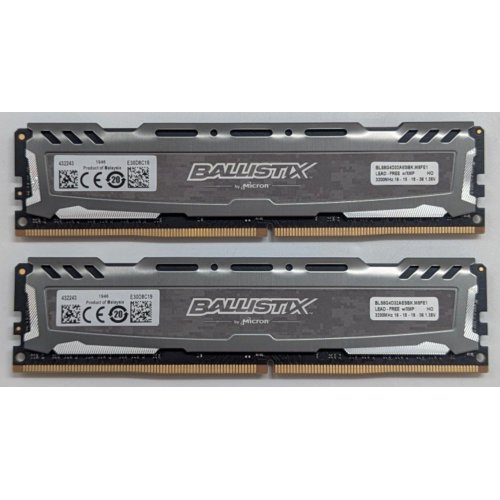 Озп Crucial DDR4 16GB (2x8GB) 3200Mhz Ballistix Sport LT Gray (BLS2K8G4D32AESBK) (Відновлено продавцем, 784227) купити з перевіркою сумісності: огляд, характеристики, ціна у Києві, Львові, Вінниці, Хмельницькому, Івано-Франківську, Україні | інтернет-магазин TELEMART.UA фото