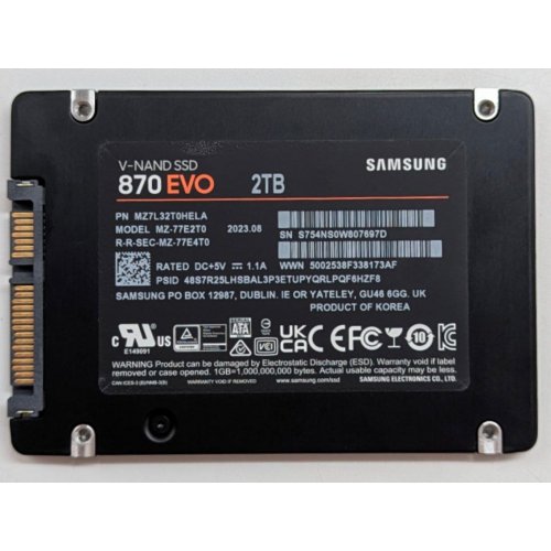 Купить Ssd-диск Samsung 870 EVO V-NAND 2TB 2.5" (MZ-77E2T0B/EU) (Восстановлено продавцом, 784352) с проверкой совместимости: обзор, характеристики, цена в Киеве, Днепре, Одессе, Харькове, Украине | интернет-магазин TELEMART.UA фото