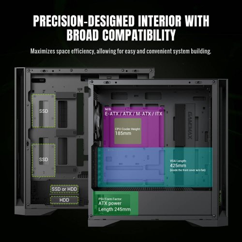 Корпус GAMEMAX Leader 2 Tempered Glass без БЖ Black купити з перевіркою сумісності: огляд, характеристики, ціна у Києві, Львові, Вінниці, Хмельницькому, Івано-Франківську, Україні | інтернет-магазин TELEMART.UA фото