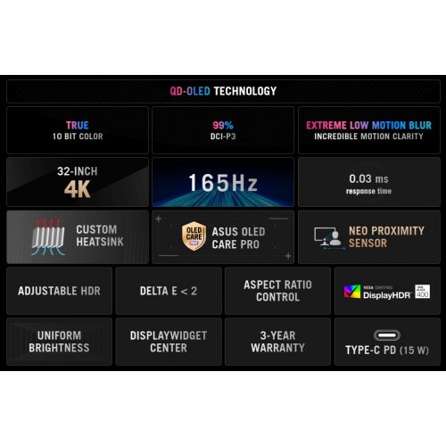 Купити Монітор Asus 31.5" ROG Strix OLED XG32UCDS (90LM0B50-B01371) Black - ціна в Києві, Львові, Вінниці, Хмельницькому, Франківську, Україні | інтернет-магазин TELEMART.UA фото
