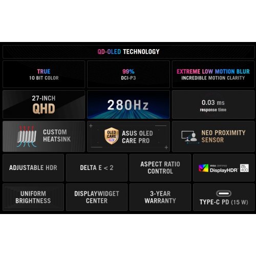 Купити Монітор Asus 26.5" ROG Strix OLED XG27ACDMS (90LM0B60-B01371) Black - ціна в Києві, Львові, Вінниці, Хмельницькому, Франківську, Україні | інтернет-магазин TELEMART.UA фото