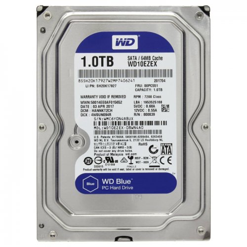 Купить Жесткий диск Western Digital Blue 1TB 64MB 3.5" (WD10EZEX-08WN4A0) (Восстановлено продавцом, 784985) с проверкой совместимости: обзор, характеристики, цена в Киеве, Днепре, Одессе, Харькове, Украине | интернет-магазин TELEMART.UA фото