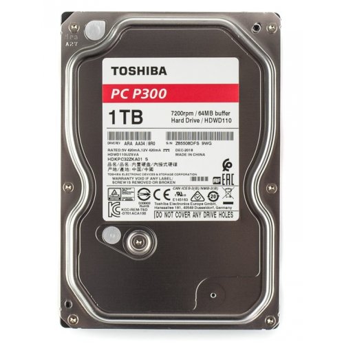 Купить Жесткий диск Toshiba P300 1TB 64MB 7200RPM 3.5" (HDWD110UZSVA) (Восстановлено продавцом, 784995) с проверкой совместимости: обзор, характеристики, цена в Киеве, Днепре, Одессе, Харькове, Украине | интернет-магазин TELEMART.UA фото