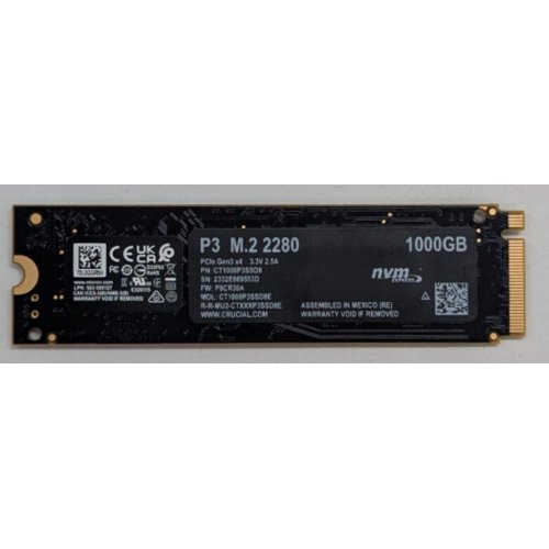 Купить Ssd-диск Crucial P3 3D NAND 1TB M.2 (2280 PCI-E) (CT1000P3SSD8) (Восстановлено продавцом, 785021) с проверкой совместимости: обзор, характеристики, цена в Киеве, Днепре, Одессе, Харькове, Украине | интернет-магазин TELEMART.UA фото