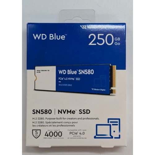 Ssd-диск Western Digital Blue SN580 WDC TLC 250GB M.2 (2280 PCI-E) NVMe x4 (WDS250G3B0E) (Стан нового, 785038) купити з перевіркою сумісності: огляд, характеристики, ціна у Києві, Львові, Вінниці, Хмельницькому, Івано-Франківську, Україні | інтернет-магазин TELEMART.UA фото