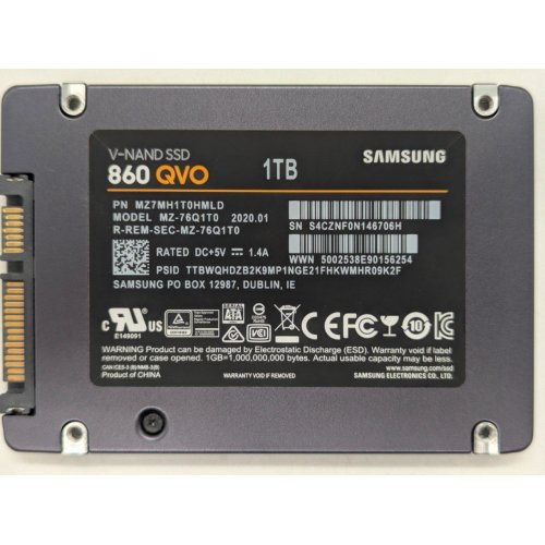 Купить Ssd-диск Samsung 860 QVO V-NAND QLC 1TB 2.5" (MZ-76Q1T0BW) (Восстановлено продавцом, 785349) с проверкой совместимости: обзор, характеристики, цена в Киеве, Днепре, Одессе, Харькове, Украине | интернет-магазин TELEMART.UA фото