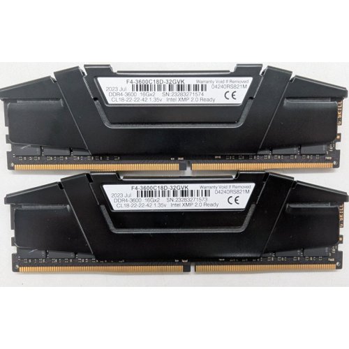 Озп G.Skill DDR4 32GB (2x16GB) 3600Mhz Ripjaws V Black (F4-3600C18D-32GVK) (Відновлено продавцем, 785955) купити з перевіркою сумісності: огляд, характеристики, ціна у Києві, Львові, Вінниці, Хмельницькому, Івано-Франківську, Україні | інтернет-магазин TELEMART.UA фото