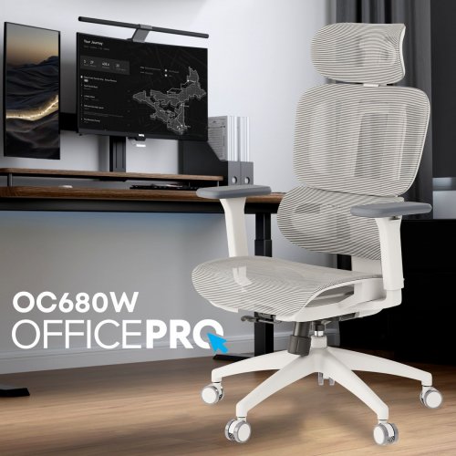 Крісло офісне OfficePro Skyline OC680 (OC680-W-LG-LG) White/Light Gray купити в Україні: Київ, Львів, Хмельницький, Тернопіль, Івано-Франківськ | Низька ціна, відгуки, характеристики від TELEMART фото
