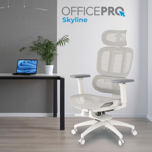 Крісло офісне OfficePro Skyline Footrest OC750 (OC750-W-LG-LG) White/Light Gray купити в Україні: Київ, Львів, Хмельницький, Тернопіль, Івано-Франківськ | Низька ціна, відгуки, характеристики від TELEMART фото