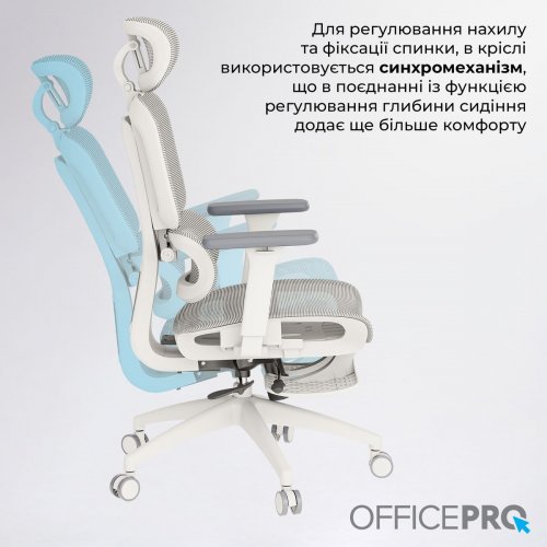 Крісло офісне OfficePro Skyline Footrest OC750 (OC750-W-LG-LG) White/Light Gray купити в Україні: Київ, Львів, Хмельницький, Тернопіль, Івано-Франківськ | Низька ціна, відгуки, характеристики від TELEMART фото