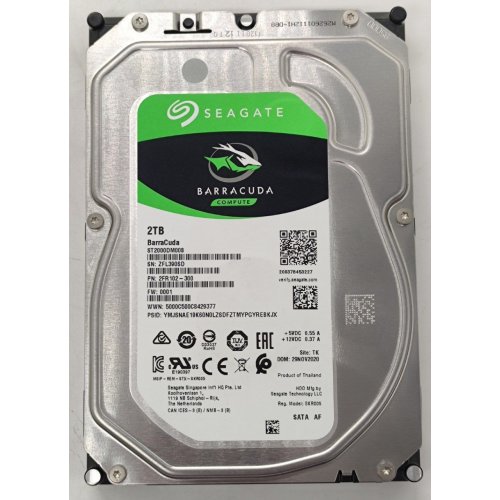 Купить Жесткий диск Seagate BarraCuda 2TB 256MB 7200RPM 3.5" (ST2000DM008) (Восстановлено продавцом, 786877) с проверкой совместимости: обзор, характеристики, цена в Киеве, Днепре, Одессе, Харькове, Украине | интернет-магазин TELEMART.UA фото