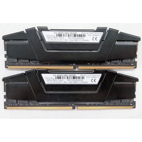 Озп G.Skill DDR4 16GB (2x8GB) 3600Mhz Ripjaws V Black (F4-3600C18D-16GVK) (Відновлено продавцем, 786903) купити з перевіркою сумісності: огляд, характеристики, ціна у Києві, Львові, Вінниці, Хмельницькому, Івано-Франківську, Україні | інтернет-магазин TELEMART.UA фото