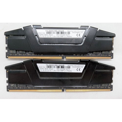 Озп G.Skill DDR4 16GB (2x8GB) 3600Mhz Ripjaws V Black (F4-3600C18D-16GVK) (Відновлено продавцем, 786907) купити з перевіркою сумісності: огляд, характеристики, ціна у Києві, Львові, Вінниці, Хмельницькому, Івано-Франківську, Україні | інтернет-магазин TELEMART.UA фото
