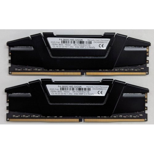 Купить Озу G.Skill DDR4 32GB (2x16GB) 3600Mhz Ripjaws V Black (F4-3600C18D-32GVK) (Восстановлено продавцом, 787190) с проверкой совместимости: обзор, характеристики, цена в Киеве, Днепре, Одессе, Харькове, Украине | интернет-магазин TELEMART.UA фото
