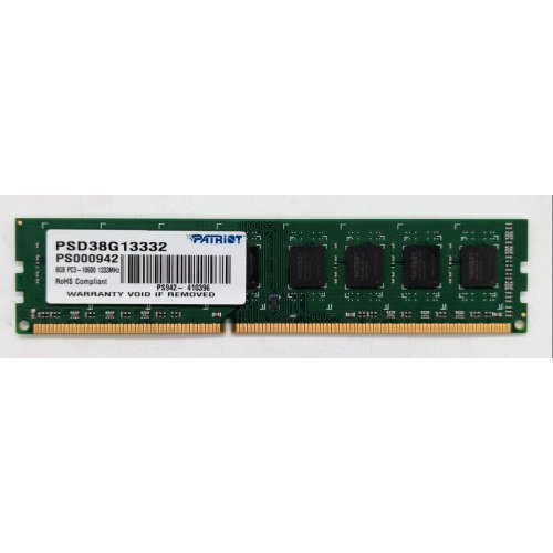 Купить Озу Patriot DDR3 8GB 1333Mhz (PSD38G13332) (Восстановлено продавцом, 788077) с проверкой совместимости: обзор, характеристики, цена в Киеве, Днепре, Одессе, Харькове, Украине | интернет-магазин TELEMART.UA фото