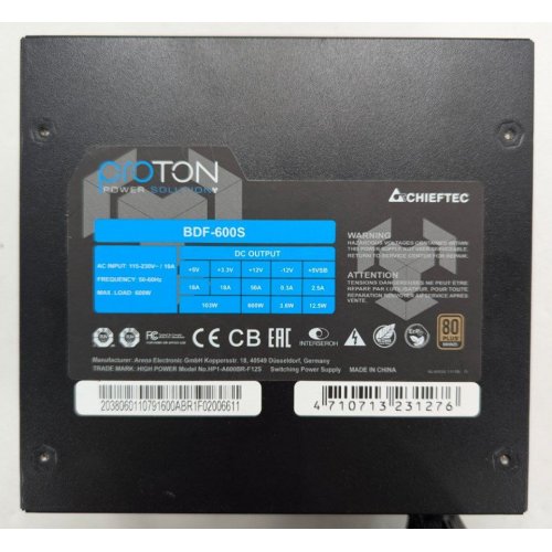 Блок живлення CHIEFTEC Proton 600W (BDF-600S) (Відновлено продавцем, 788086) купити з перевіркою сумісності: огляд, характеристики, ціна у Києві, Львові, Вінниці, Хмельницькому, Івано-Франківську, Україні | інтернет-магазин TELEMART.UA фото