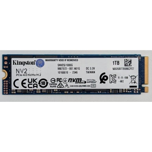 Купить Ssd-диск Kingston NV2 3D NAND 1TB M.2 (2280 PCI-E) NVMe x4 (SNV2S/1000G) (Восстановлено продавцом, 788373) с проверкой совместимости: обзор, характеристики, цена в Киеве, Днепре, Одессе, Харькове, Украине | интернет-магазин TELEMART.UA фото