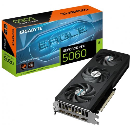 Купить Видеокарта Gigabyte GeForce RTX 5060 EAGLE MAX OC 8192MB (GV-N5060EAGLEMAX OC-8GD) с проверкой совместимости: обзор, характеристики, цена в Киеве, Днепре, Одессе, Харькове, Украине | интернет-магазин TELEMART.UA фото
