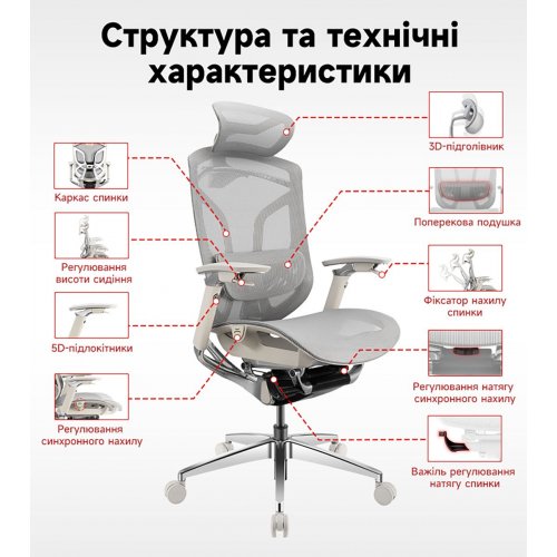 Ергономічне крісло GT Chair Dvary X Pro Grey купити в Україні: Київ, Львів, Хмельницький, Тернопіль, Івано-Франківськ | Низька ціна, відгуки, характеристики від TELEMART фото