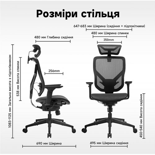 Ергономічне крісло GT Chair Vida M Black купити в Україні: Київ, Львів, Хмельницький, Тернопіль, Івано-Франківськ | Низька ціна, відгуки, характеристики від TELEMART фото