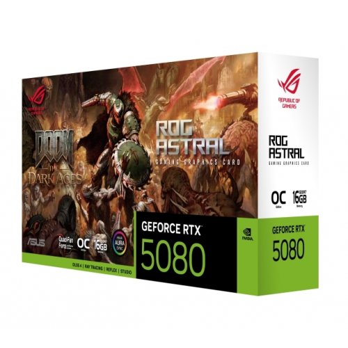 Відеокарта Asus ROG Astral GeForce RTX 5080 DOOM Edition OC 16384MB (ROG-ASTRAL-RTX5080-O16G-DOOM-EDITION) купити з перевіркою сумісності: огляд, характеристики, ціна у Києві, Львові, Вінниці, Хмельницькому, Івано-Франківську, Україні | інтернет-магазин TELEMART.UA фото