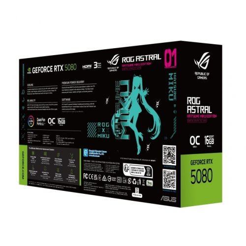 Відеокарта Asus ROG Astral GeForce RTX 5080 HATSUNE MIKU Edition OC 16384MB (ROG-ASTRAL-RTX5080-O16G-HATSUNE-MIKU-EDITION) купити з перевіркою сумісності: огляд, характеристики, ціна у Києві, Львові, Вінниці, Хмельницькому, Івано-Франківську, Україні | інтернет-магазин TELEMART.UA фото