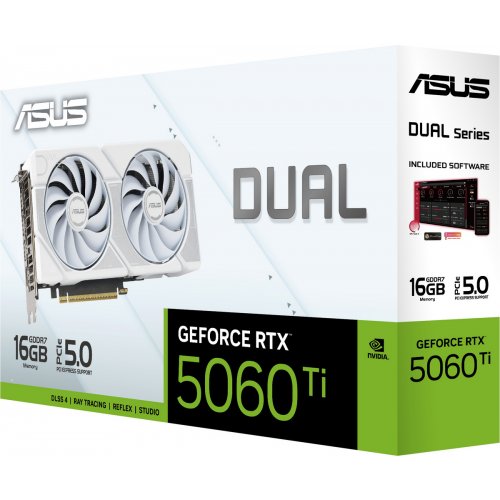Купить Видеокарта Asus Dual GeForce RTX 5060 Ti White 16384MB (DUAL-RTX5060TI-16G-WHITE) с проверкой совместимости: обзор, характеристики, цена в Киеве, Днепре, Одессе, Харькове, Украине | интернет-магазин TELEMART.UA фото