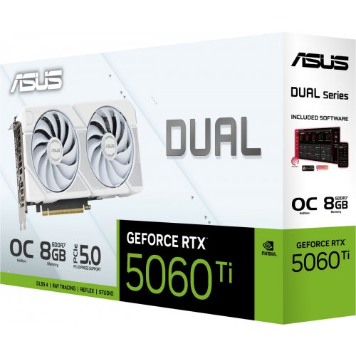 Купить Видеокарта Asus Dual GeForce RTX 5060 Ti White OC 8192MB (DUAL-RTX5060TI-O8G-WHITE) с проверкой совместимости: обзор, характеристики, цена в Киеве, Днепре, Одессе, Харькове, Украине | интернет-магазин TELEMART.UA фото