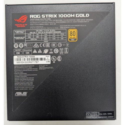 Блок живлення Asus ROG Strix 1000W (ROG-STRIX-1000G) (Відновлено продавцем, 789034) купити з перевіркою сумісності: огляд, характеристики, ціна у Києві, Львові, Вінниці, Хмельницькому, Івано-Франківську, Україні | інтернет-магазин TELEMART.UA фото