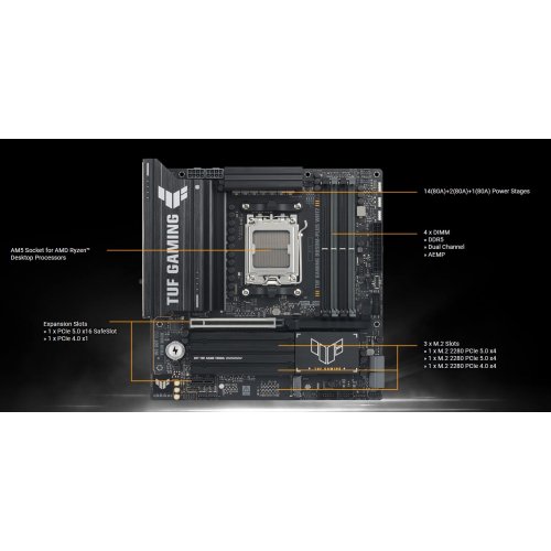 Купить Материнская плата Asus TUF GAMING B850M-PLUS WIFI7 (sAM5, AMD B850) с проверкой совместимости: обзор, характеристики, цена в Киеве, Днепре, Одессе, Харькове, Украине | интернет-магазин TELEMART.UA фото