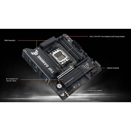 Купить Материнская плата Asus TUF GAMING B850M-PLUS WIFI7 (sAM5, AMD B850) с проверкой совместимости: обзор, характеристики, цена в Киеве, Днепре, Одессе, Харькове, Украине | интернет-магазин TELEMART.UA фото