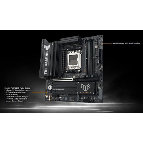 Купить Материнская плата Asus TUF GAMING B850M-PLUS WIFI7 (sAM5, AMD B850) с проверкой совместимости: обзор, характеристики, цена в Киеве, Днепре, Одессе, Харькове, Украине | интернет-магазин TELEMART.UA фото