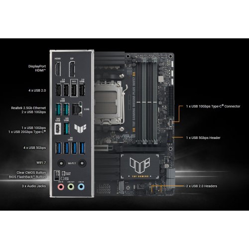 Купить Материнская плата Asus TUF GAMING B850M-PLUS WIFI7 (sAM5, AMD B850) с проверкой совместимости: обзор, характеристики, цена в Киеве, Днепре, Одессе, Харькове, Украине | интернет-магазин TELEMART.UA фото