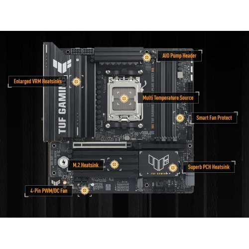 Купить Материнская плата Asus TUF GAMING B850M-PLUS WIFI7 (sAM5, AMD B850) с проверкой совместимости: обзор, характеристики, цена в Киеве, Днепре, Одессе, Харькове, Украине | интернет-магазин TELEMART.UA фото