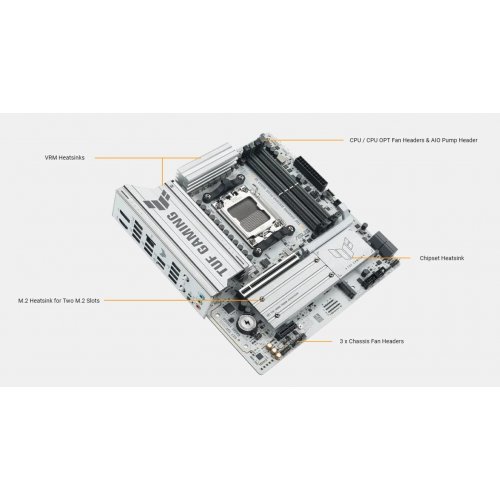 Материнська плата Asus TUF GAMING B850M-PLUS WIFI7 W (sAM5, AMD B850) купити з перевіркою сумісності: огляд, характеристики, ціна у Києві, Львові, Вінниці, Хмельницькому, Івано-Франківську, Україні | інтернет-магазин TELEMART.UA фото