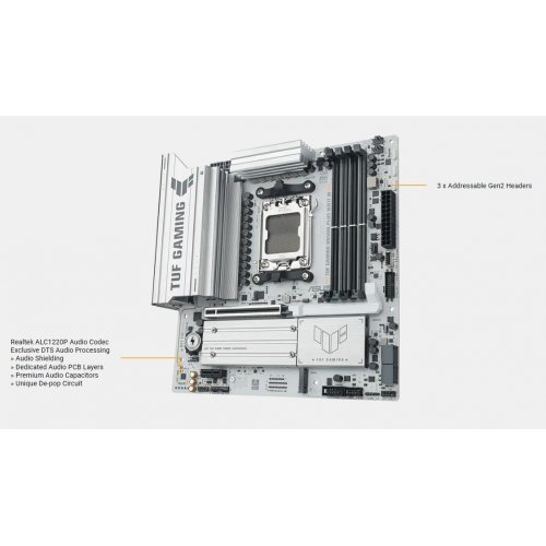 Материнська плата Asus TUF GAMING B850M-PLUS WIFI7 W (sAM5, AMD B850) купити з перевіркою сумісності: огляд, характеристики, ціна у Києві, Львові, Вінниці, Хмельницькому, Івано-Франківську, Україні | інтернет-магазин TELEMART.UA фото