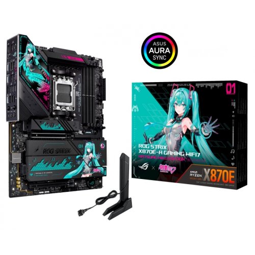 Материнська плата Asus ROG STRIX X870E-H GAMING WIFI7 HATSUNE MIKU EDITION (sAM5, AMD X870E) купити з перевіркою сумісності: огляд, характеристики, ціна у Києві, Львові, Вінниці, Хмельницькому, Івано-Франківську, Україні | інтернет-магазин TELEMART.UA фото