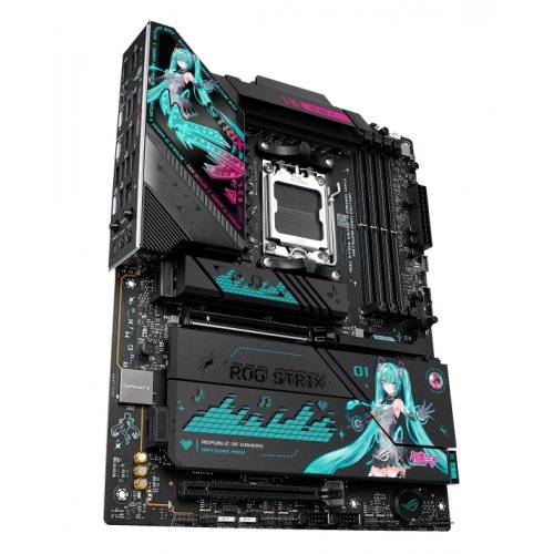 Материнська плата Asus ROG STRIX X870E-H GAMING WIFI7 HATSUNE MIKU EDITION (sAM5, AMD X870E) купити з перевіркою сумісності: огляд, характеристики, ціна у Києві, Львові, Вінниці, Хмельницькому, Івано-Франківську, Україні | інтернет-магазин TELEMART.UA фото