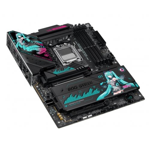 Материнська плата Asus ROG STRIX X870E-H GAMING WIFI7 HATSUNE MIKU EDITION (sAM5, AMD X870E) купити з перевіркою сумісності: огляд, характеристики, ціна у Києві, Львові, Вінниці, Хмельницькому, Івано-Франківську, Україні | інтернет-магазин TELEMART.UA фото