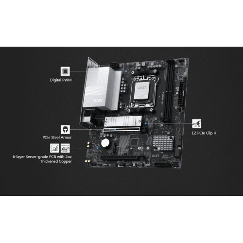 Купить Материнская плата MSI PRO B850M-G (sAM5, AMD B850) с проверкой совместимости: обзор, характеристики, цена в Киеве, Днепре, Одессе, Харькове, Украине | интернет-магазин TELEMART.UA фото