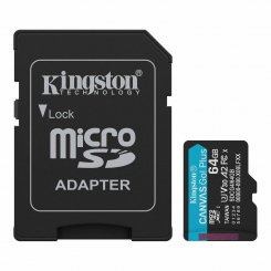 Карта пам'яті Kingston microSDXC Canvas Go! Plus 64GB Class 10 UHS-I U3 A2 V30 (с адаптером) (SDCG4/64GB)